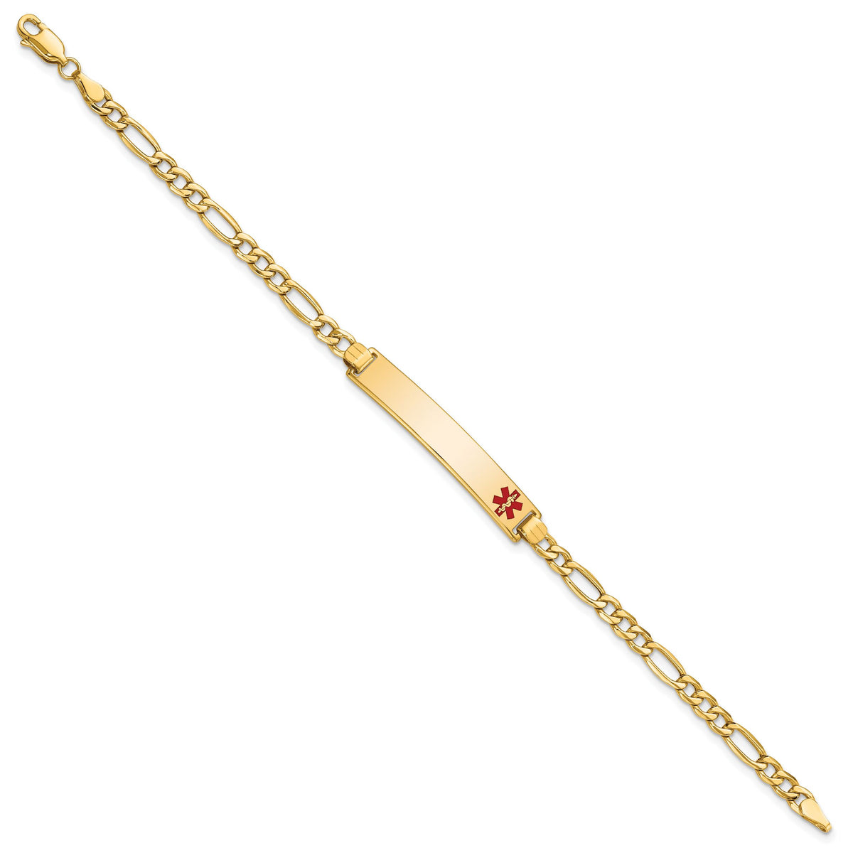 14K Semi-solid Medical Red Enamel Figaro ID Bracelet-XM563FR-7
