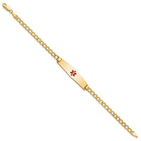 14K Semi-solid Medical Soft Diamond Shape Red Enamel Curb Link ID Bracelet-XM564CC-7
