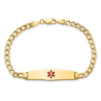 14K Semi-solid Medical Soft Diamond Shape Red Enamel Curb Link ID Bracelet-XM564CC-7
