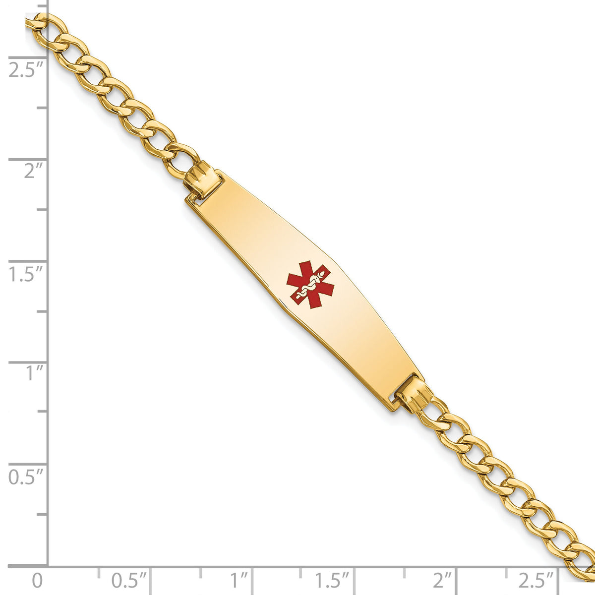 14K Semi-solid Medical Soft Diamond Shape Red Enamel Curb Link ID Bracelet-XM564CC-8