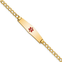 14K Semi-solid Medical Soft Diamond Shape Red Enamel Curb Link ID Bracelet-XM564CC-7