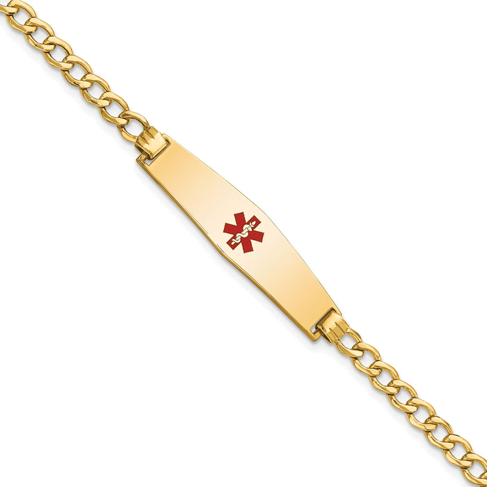 14K Semi-solid Medical Soft Diamond Shape Red Enamel Curb Link ID Bracelet-XM564CC-7