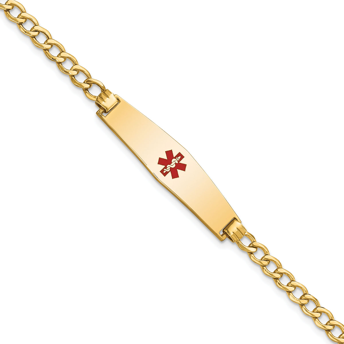 14K Semi-solid Medical Soft Diamond Shape Red Enamel Curb Link ID Bracelet-XM564CC-8