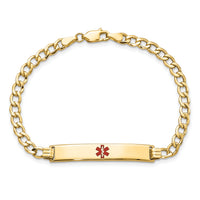 14K Semi-Solid Medical Polished Red Enamel Curb ID Bracelet-XM564CR-7