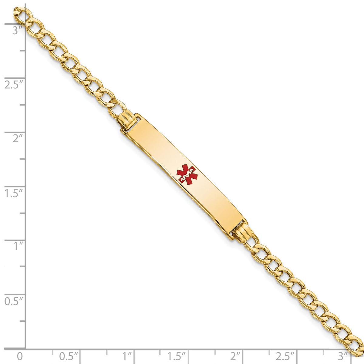 14K Semi-Solid Medical Polished Red Enamel Curb ID Bracelet-XM564CR-8