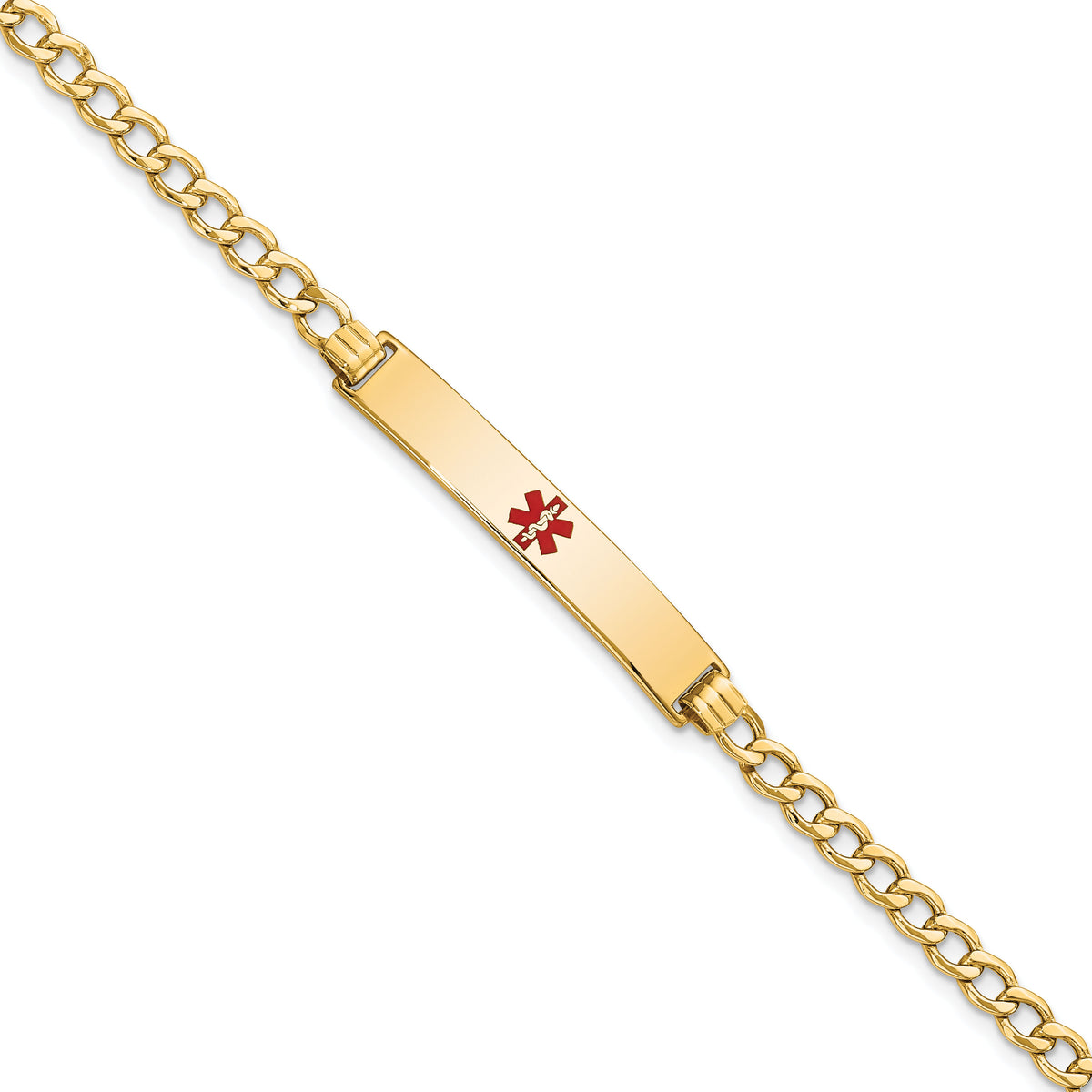 14K Semi-Solid Medical Polished Red Enamel Curb ID Bracelet-XM564CR-8