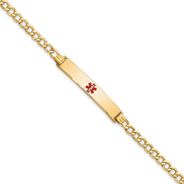 14K Semi-Solid Medical Polished Red Enamel Curb ID Bracelet-XM564CR-8