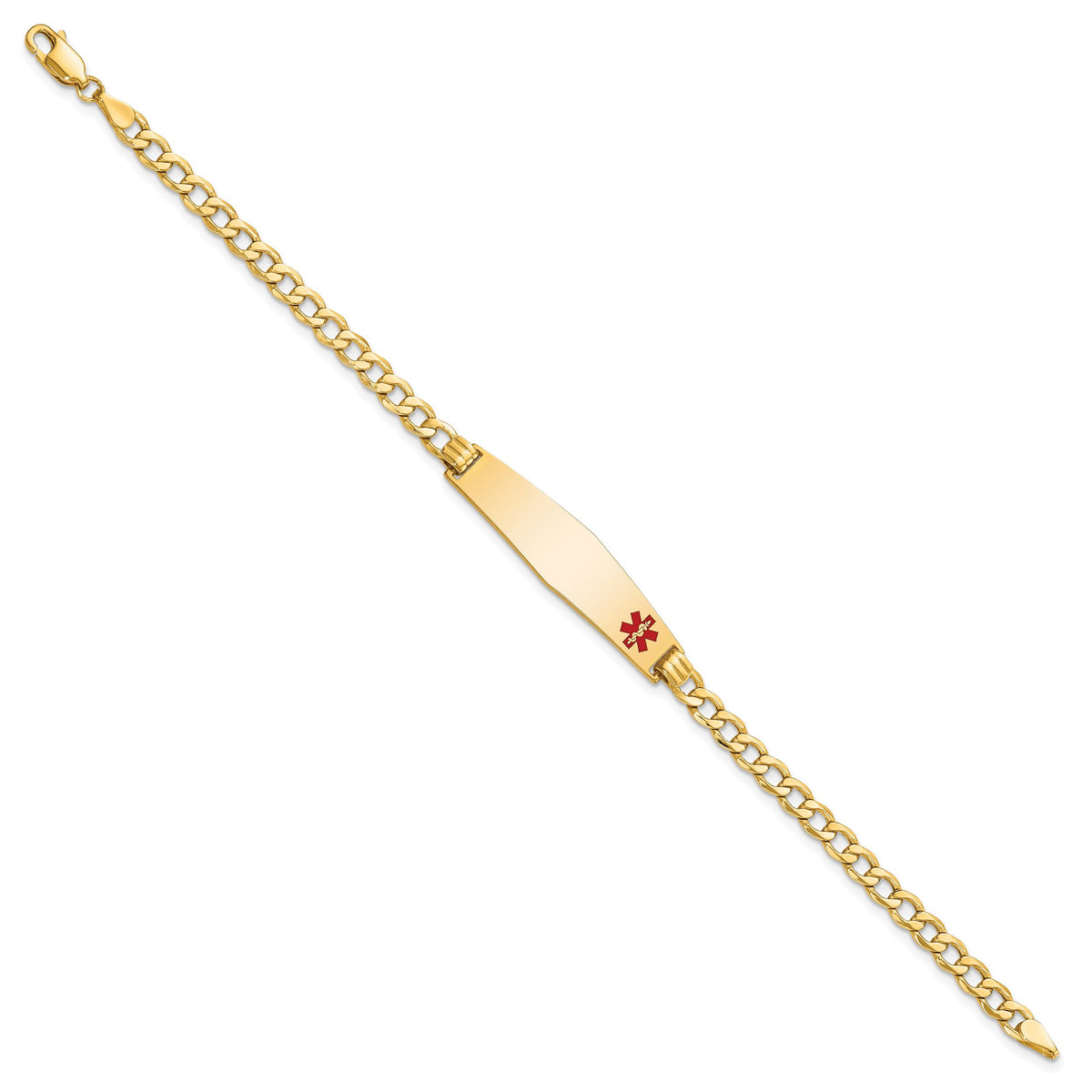 14K Semi-solid Medical Soft Diamond Shape Red Enamel Curb Link ID Bracelet-XM564FC-8