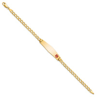 14K Semi-solid Medical Soft Diamond Shape Red Enamel Curb Link ID Bracelet-XM564FC-7