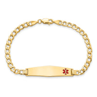 14K Semi-solid Medical Soft Diamond Shape Red Enamel Curb Link ID Bracelet-XM564FC-8