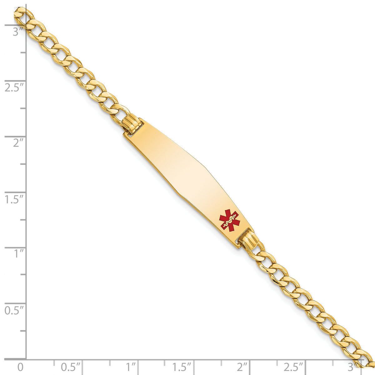 14K Semi-solid Medical Soft Diamond Shape Red Enamel Curb Link ID Bracelet-XM564FC-8