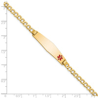 14K Semi-solid Medical Soft Diamond Shape Red Enamel Curb Link ID Bracelet-XM564FC-7