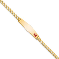 14K Semi-solid Medical Soft Diamond Shape Red Enamel Curb Link ID Bracelet-XM564FC-8