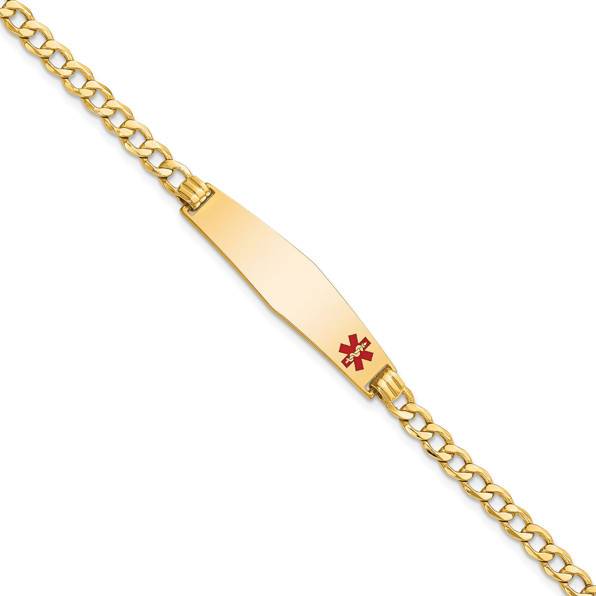 14K Semi-solid Medical Soft Diamond Shape Red Enamel Curb Link ID Bracelet-XM564FC-7