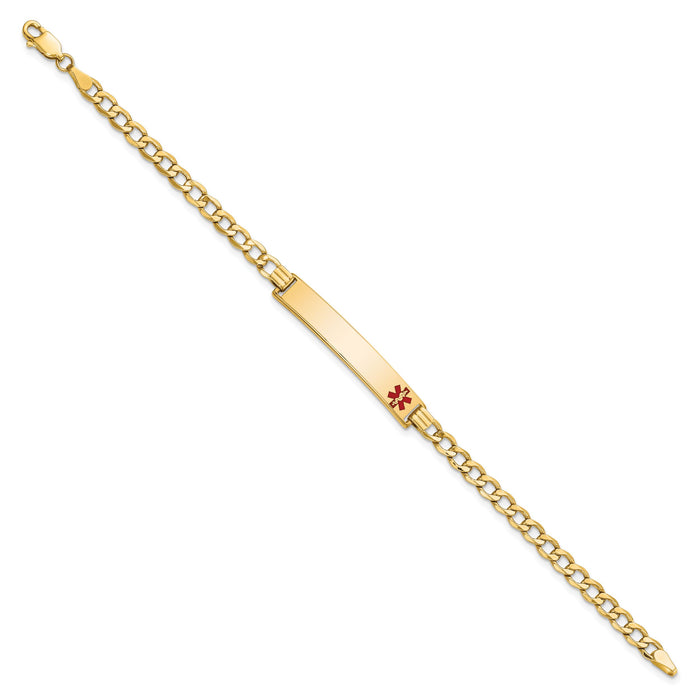 14K Semi-solid Medical Red Enamel Curb Link ID Bracelet-XM564FR-8