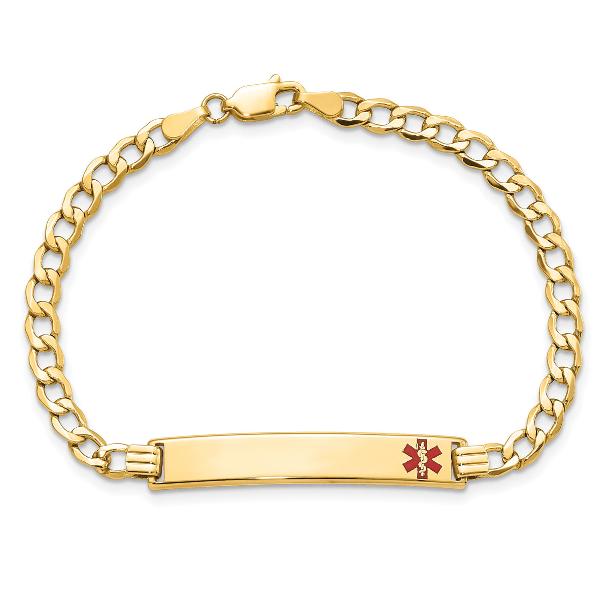 14K Semi-solid Medical Red Enamel Curb Link ID Bracelet-XM564FR-8