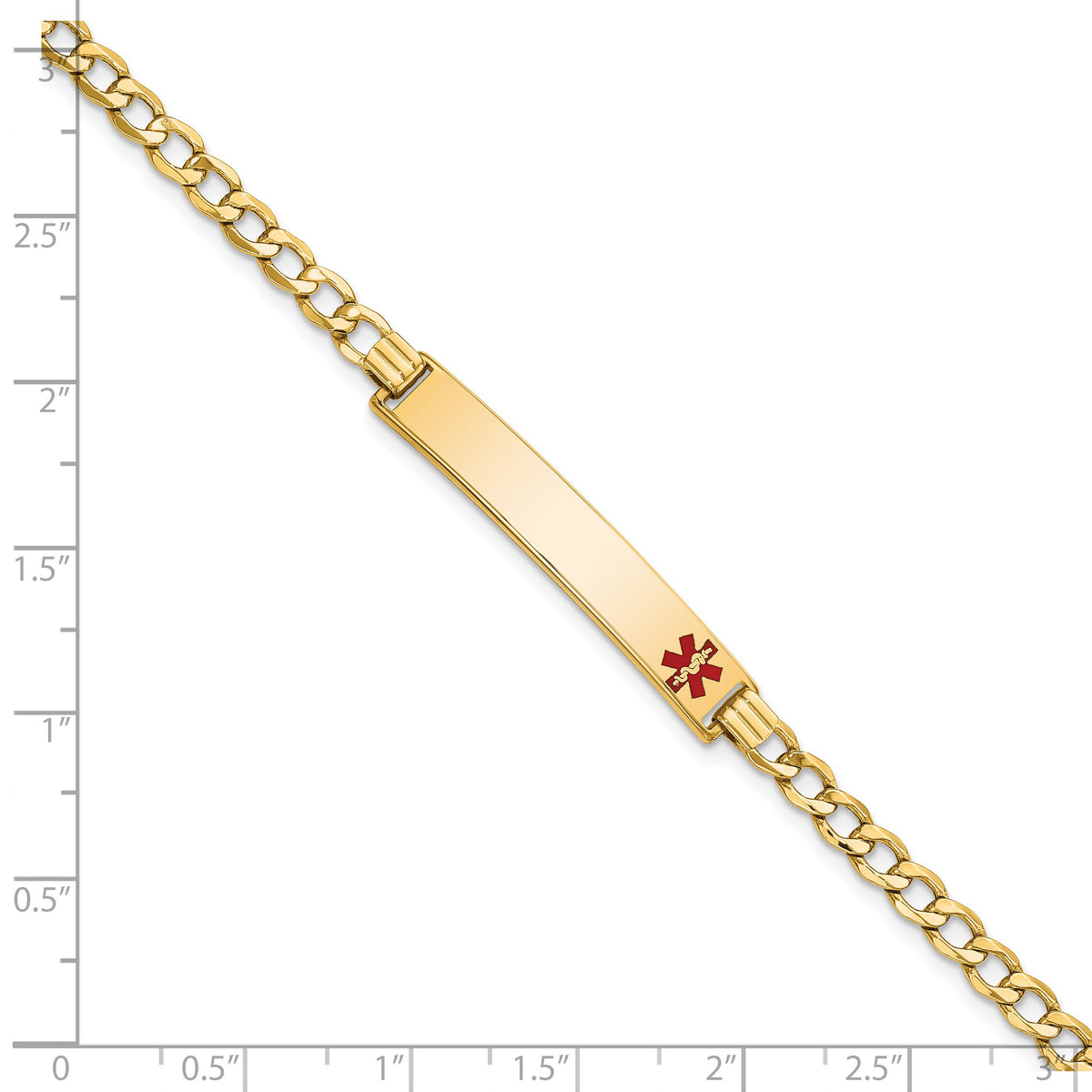 14K Semi-solid Medical Red Enamel Curb Link ID Bracelet-XM564FR-8