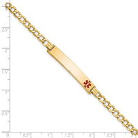 14K Semi-solid Medical Red Enamel Curb Link ID Bracelet-XM564FR-8