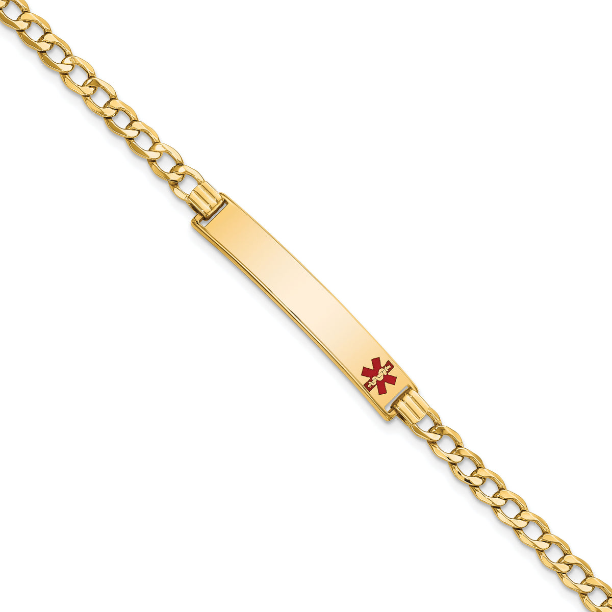 14K Semi-solid Medical Red Enamel Curb Link ID Bracelet-XM564FR-8