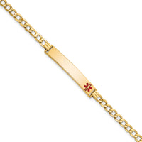 14K Semi-solid Medical Red Enamel Curb Link ID Bracelet-XM564FR-8