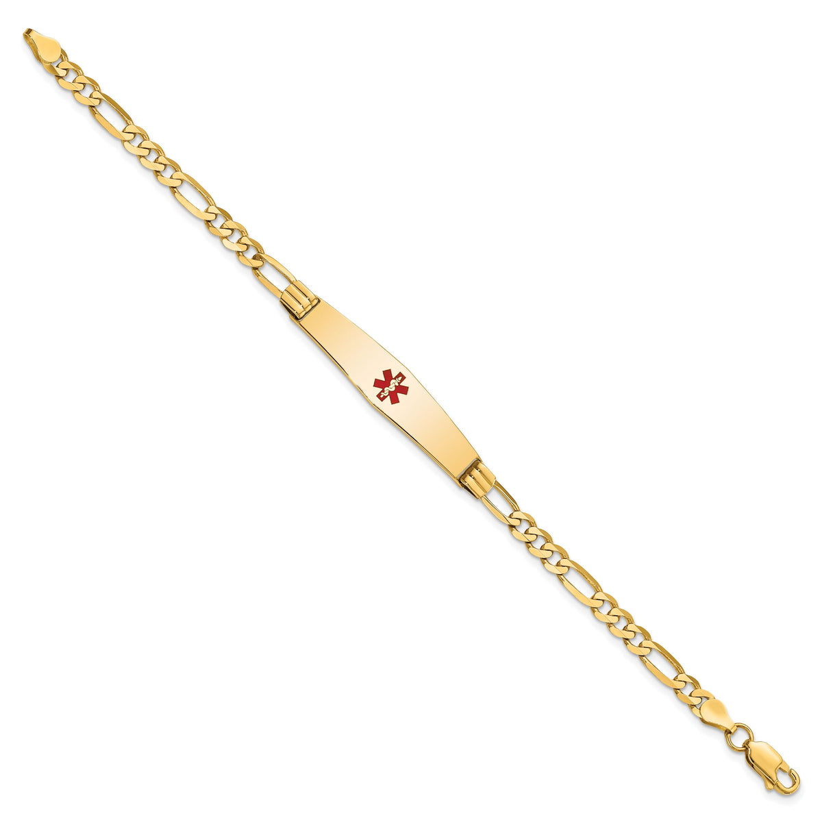 14K Medical Soft Diamond Shape Red Enamel Figaro ID Bracelet-XM565CC-8