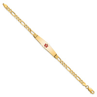 14K Medical Soft Diamond Shape Red Enamel Figaro ID Bracelet-XM565CC-8