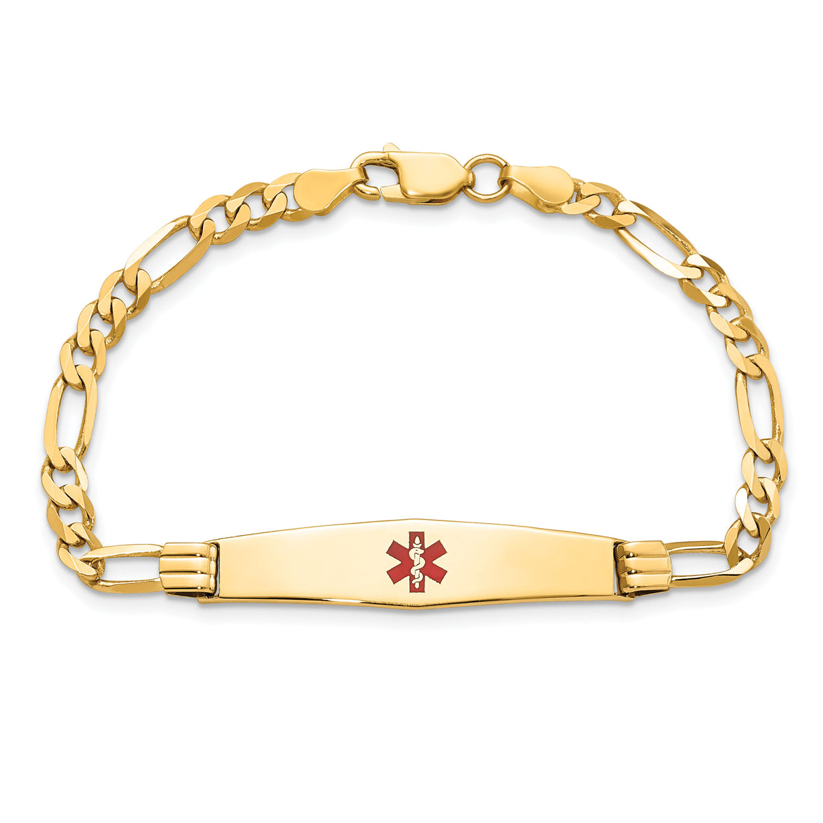 14K Medical Soft Diamond Shape Red Enamel Figaro ID Bracelet-XM565CC-8