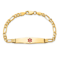 14K Medical Soft Diamond Shape Red Enamel Figaro ID Bracelet-XM565CC-8