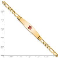 14K Medical Soft Diamond Shape Red Enamel Figaro ID Bracelet-XM565CC-8
