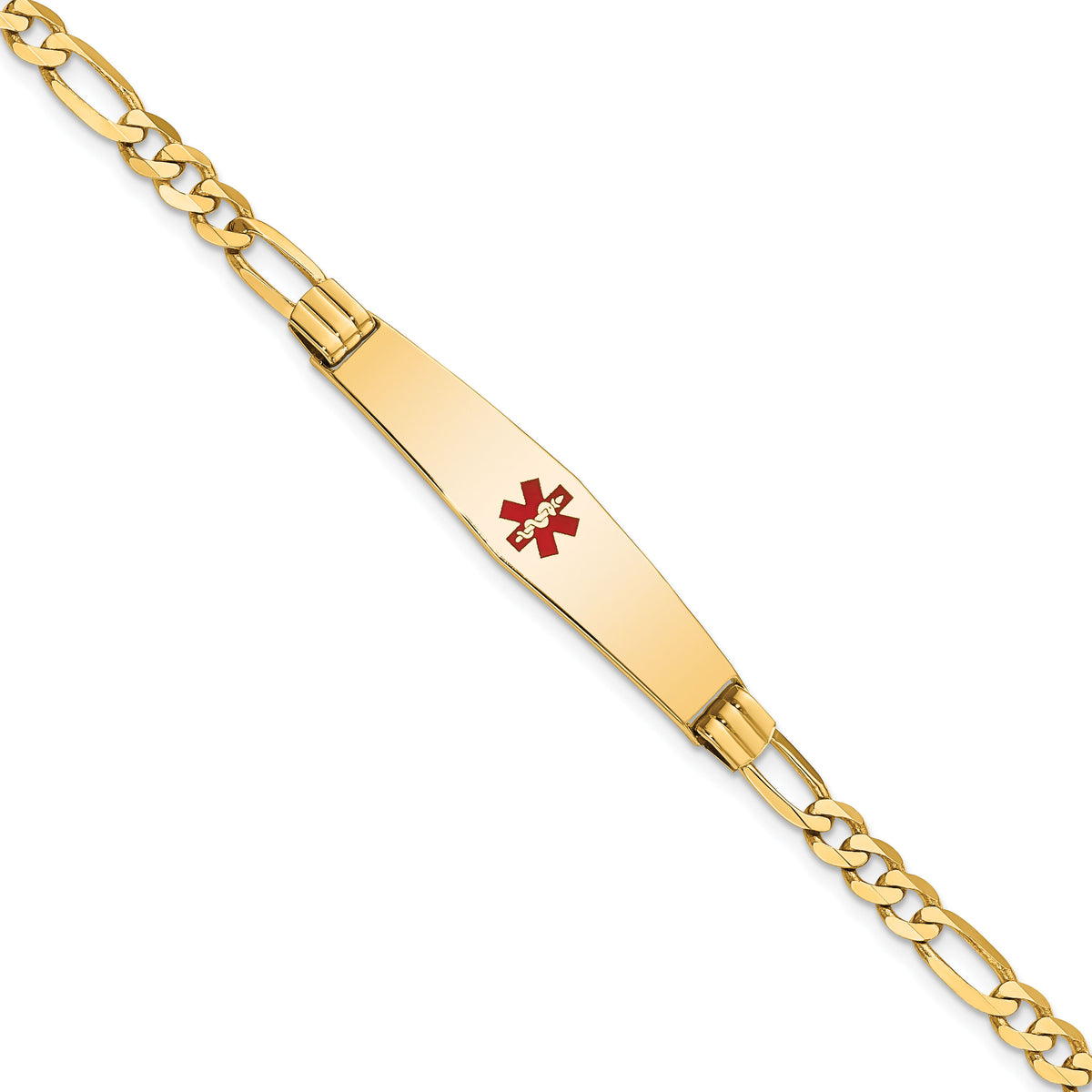 14K Medical Soft Diamond Shape Red Enamel Figaro ID Bracelet-XM565CC-8