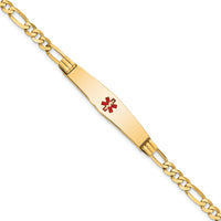 14K Medical Soft Diamond Shape Red Enamel Figaro ID Bracelet-XM565CC-8