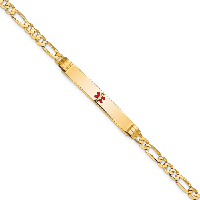 14K Medical Red Enamel Figaro ID Bracelet-XM565CR-7