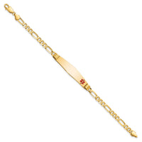 14K Medical Soft Diamond Shape Red Enamel Figaro ID Bracelet-XM565FC-7