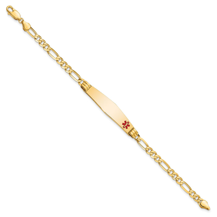 14K Medical Soft Diamond Shape Red Enamel Figaro ID Bracelet-XM565FC-7