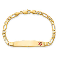 14K Medical Soft Diamond Shape Red Enamel Figaro ID Bracelet-XM565FC-7