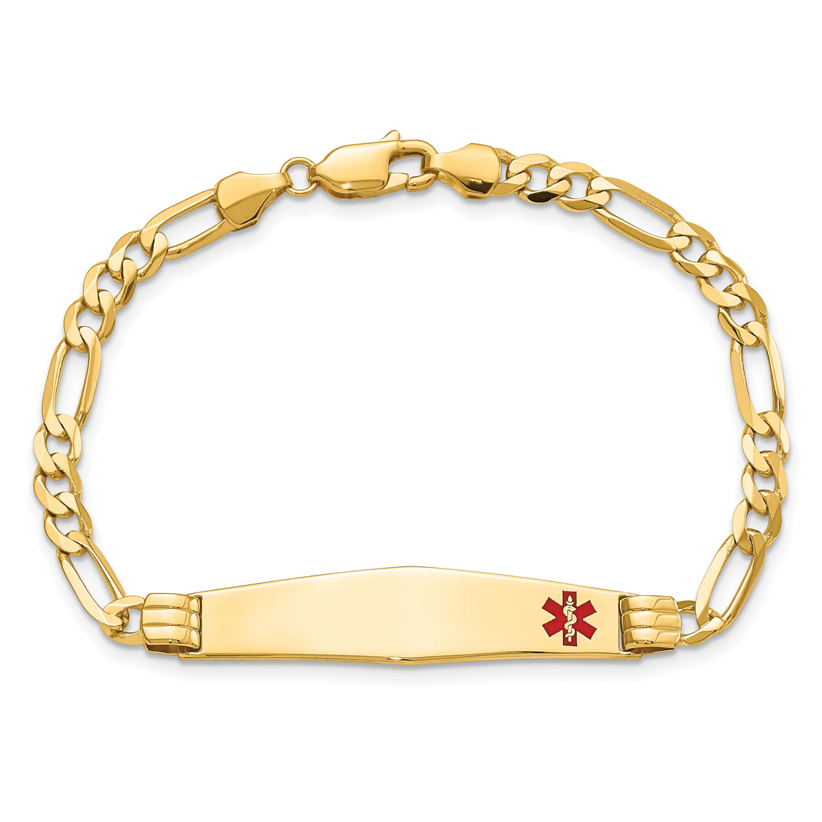 14K Medical Soft Diamond Shape Red Enamel Figaro ID Bracelet-XM565FC-8