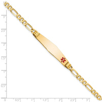 14K Medical Soft Diamond Shape Red Enamel Figaro ID Bracelet-XM565FC-8