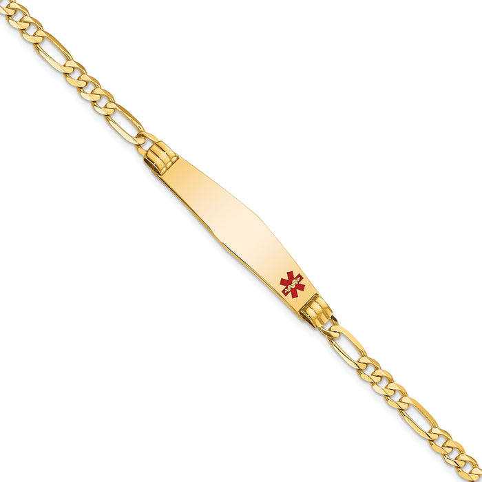 14K Medical Soft Diamond Shape Red Enamel Figaro ID Bracelet-XM565FC-7