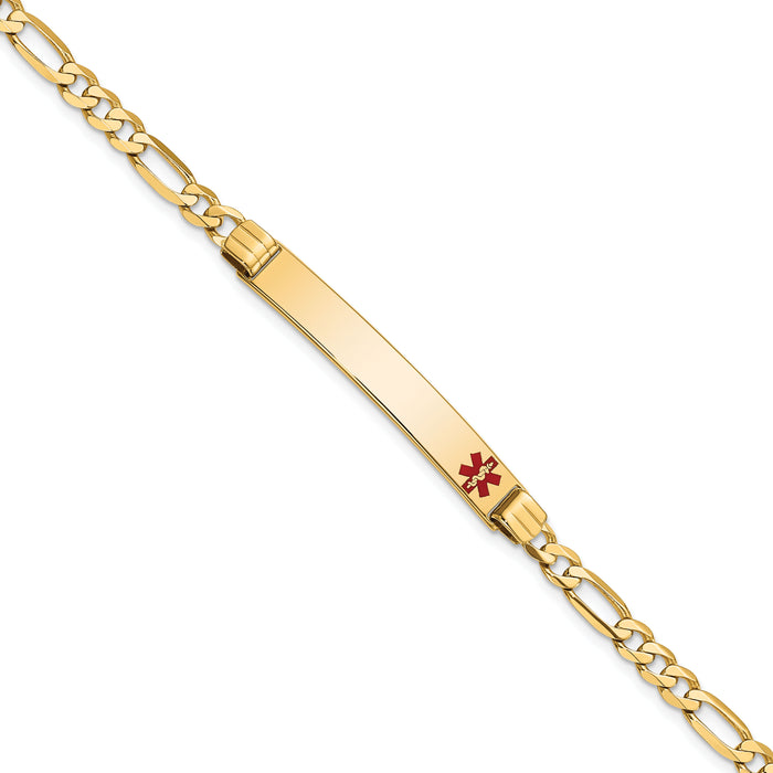 14K Medical Red Enamel Figaro ID Bracelet-XM565FR-7