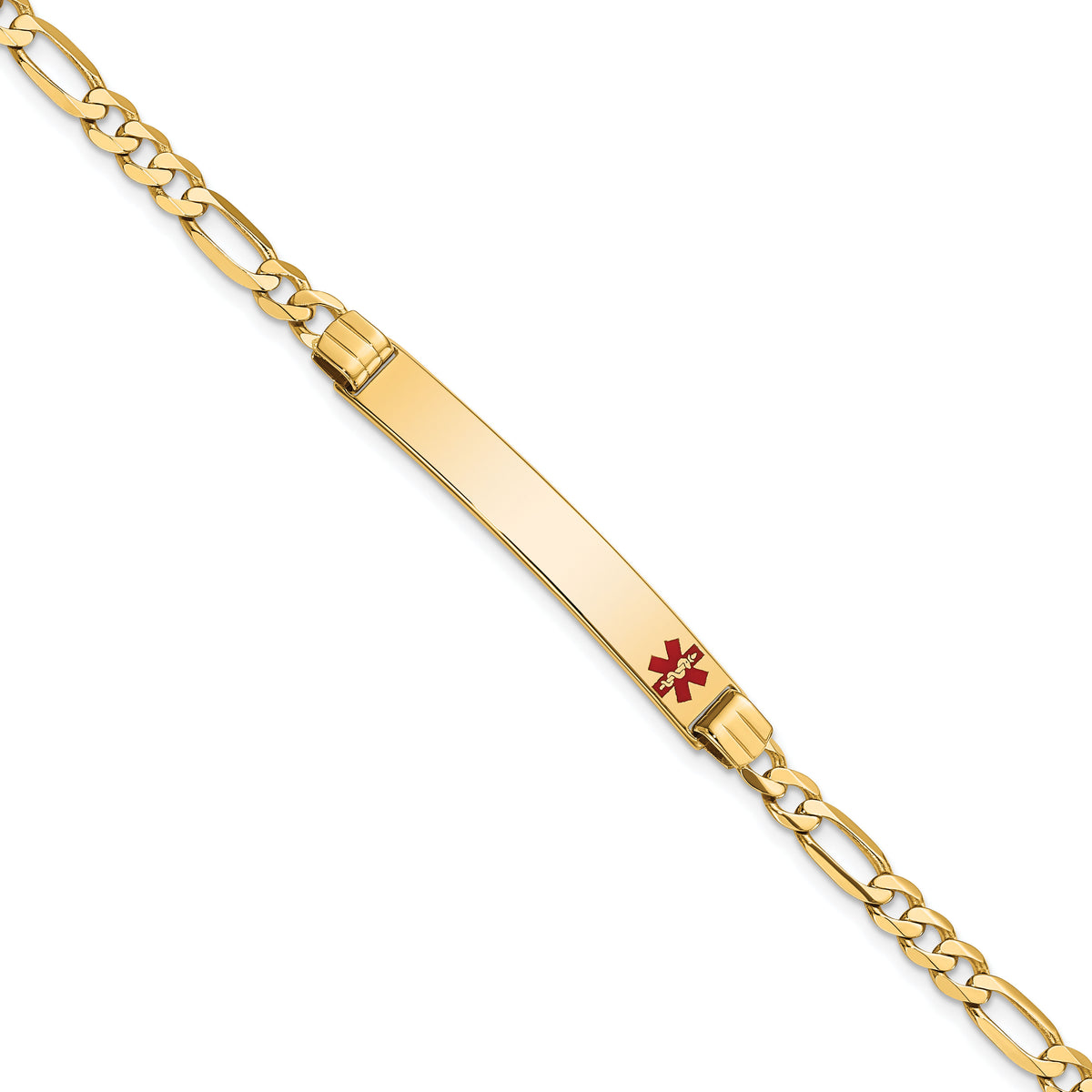 14K Medical Red Enamel Figaro ID Bracelet-XM565FR-8