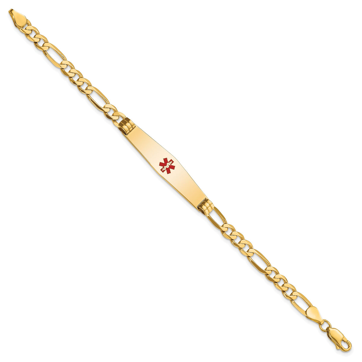 14K Medical Soft Diamond Shape Red Enamel Flat Figaro Link ID Bracelet-XM566CC-8