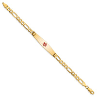 14K Medical Soft Diamond Shape Red Enamel Flat Figaro Link ID Bracelet-XM566CC-8