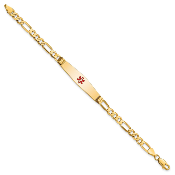 14K Medical Soft Diamond Shape Red Enamel Flat Figaro Link ID Bracelet-XM566CC-8