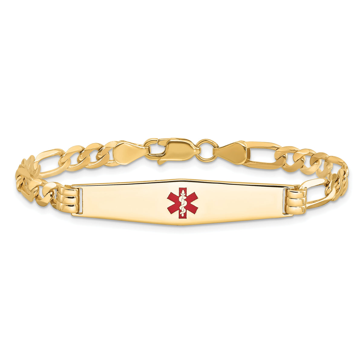 14K Medical Soft Diamond Shape Red Enamel Flat Figaro Link ID Bracelet-XM566CC-8
