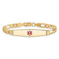 14K Medical Soft Diamond Shape Red Enamel Flat Figaro Link ID Bracelet-XM566CC-8