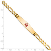 14K Medical Soft Diamond Shape Red Enamel Flat Figaro Link ID Bracelet-XM566CC-8