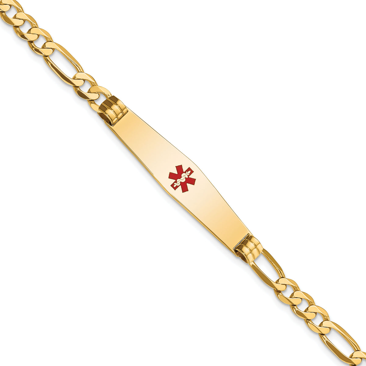 14K Medical Soft Diamond Shape Red Enamel Flat Figaro Link ID Bracelet-XM566CC-8