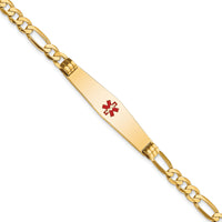 14K Medical Soft Diamond Shape Red Enamel Flat Figaro Link ID Bracelet-XM566CC-8