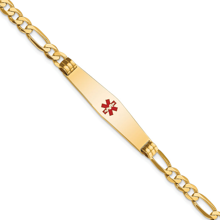14K Medical Soft Diamond Shape Red Enamel Flat Figaro Link ID Bracelet-XM566CC-8