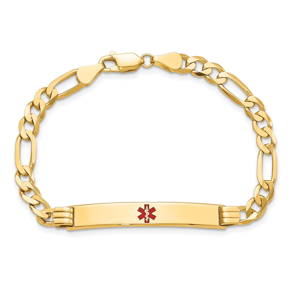 14K Medical Red Enamel Flat Figaro Link ID Bracelet-XM566CR-7